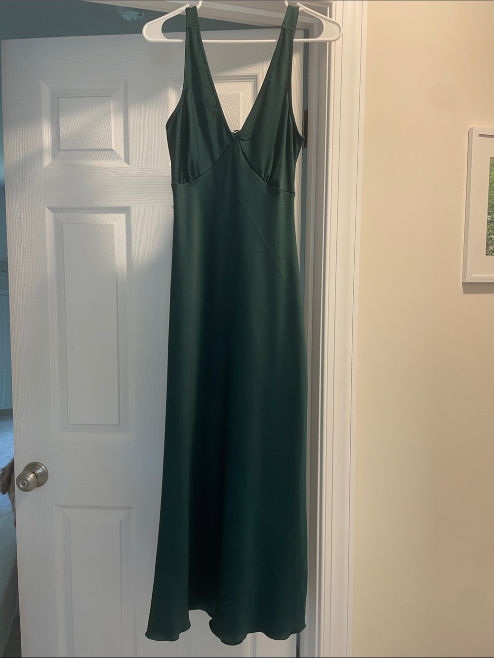 Elegant Deep Green Slip Dress - Women's V-Neck Satin